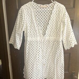 Tory Burch Eyelet Beach Coverup, White, Size Medium